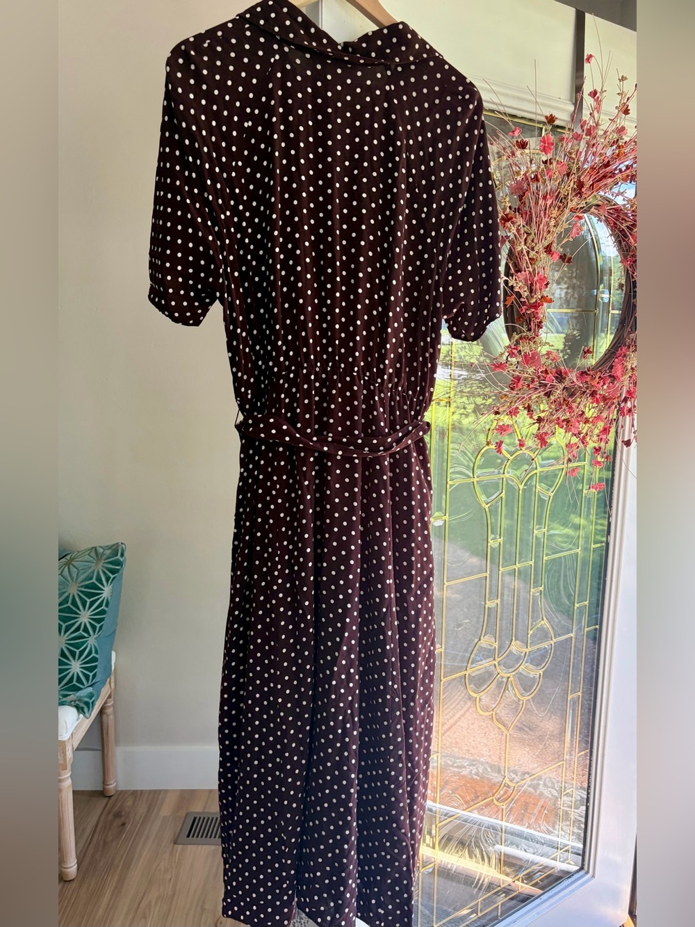 H&M Brown Polka Dot Button-Front Midi Dress - Picture 7 of 8